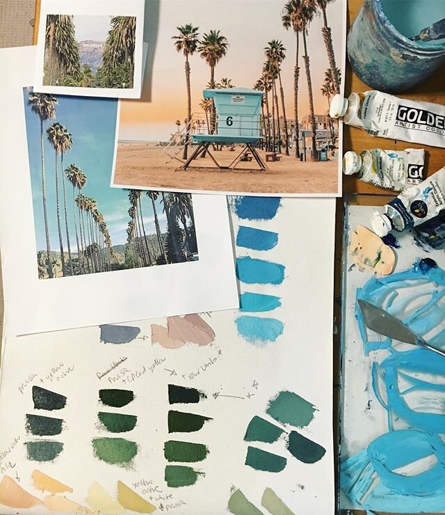 California Dreamin 🌊 🏄🏼&zwj;♂️ #hollywoodart #wip #colorstudy  #artistsoninstagram #artistinstudio