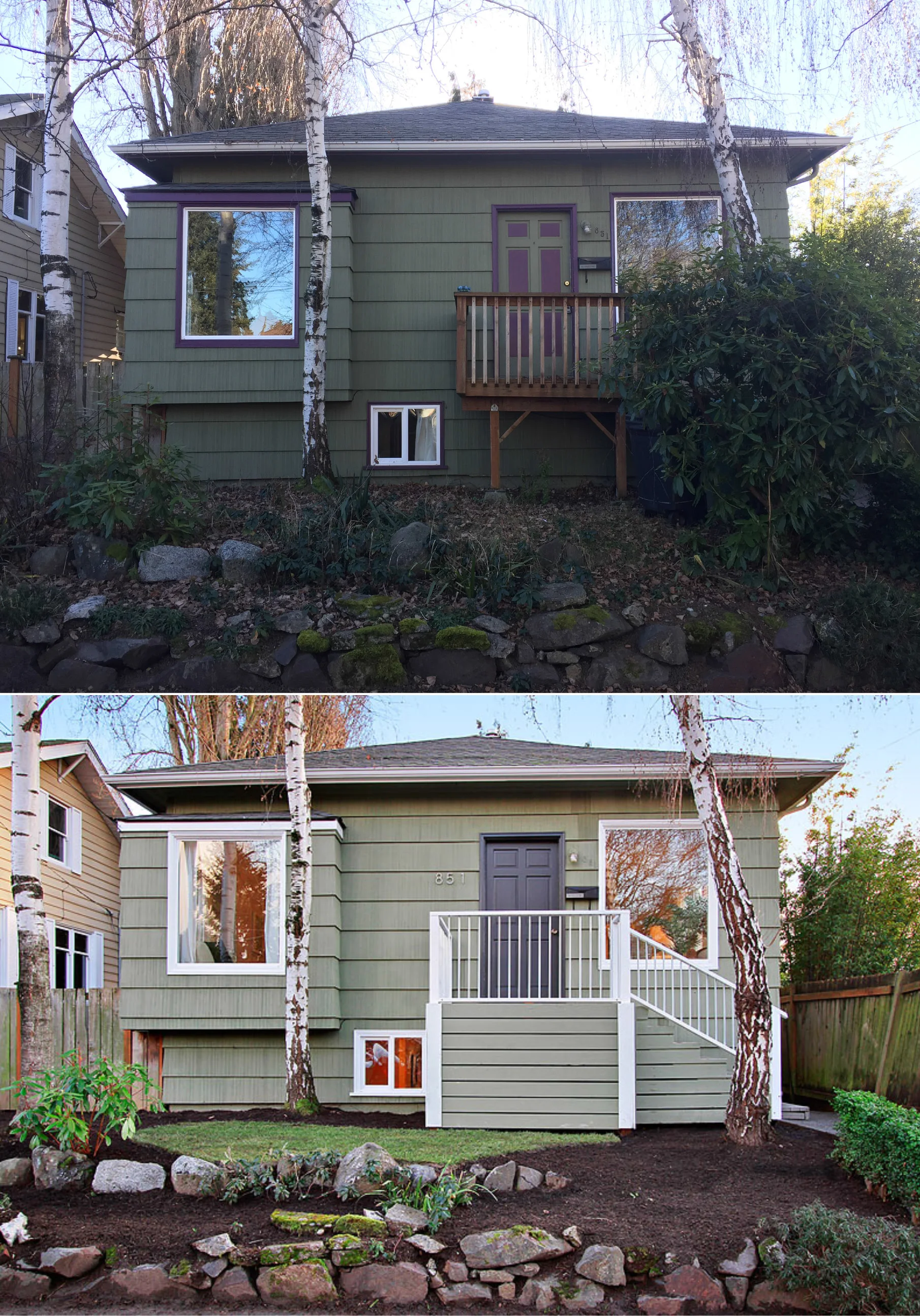 Painted trim & door, wrapped porch with wood & paint plus basic landscaping,