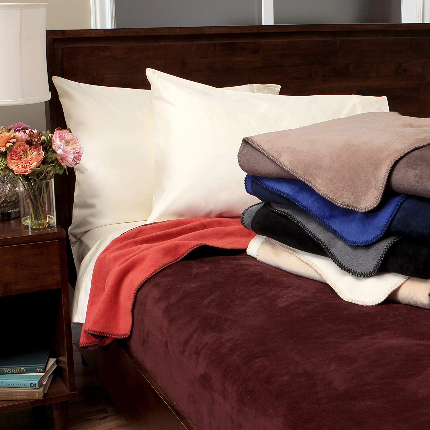 Cream IBENA Plush Solid Color Cotton Blend Queen Bed Blanket Porto