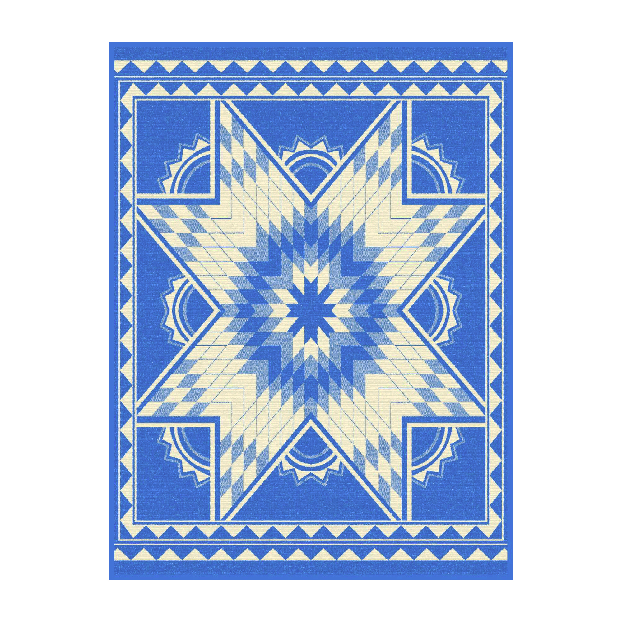 IBENA Vibrant Blue Jacquard Woven Cotton Blend Throw Blanket Quilting Star 