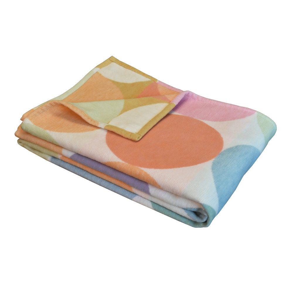 IBENA Pure Organic Cotton Jacquard Woven Low Pile Velour Throw Blanket with Candy Colored Dots 