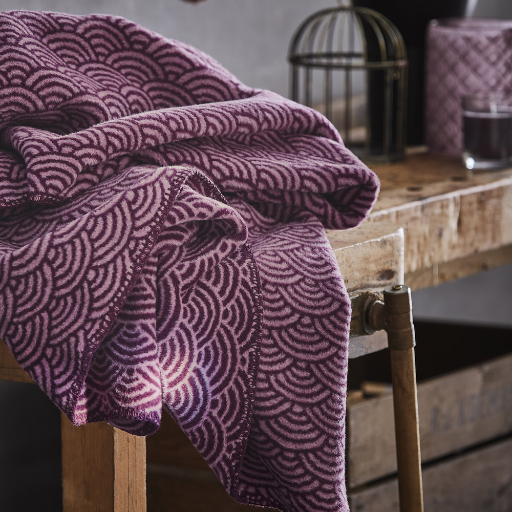 Purple Pink Japandi Style Jacquard Woven Cotton Blend Throw Blanket By IBENA IBENA Online Shop