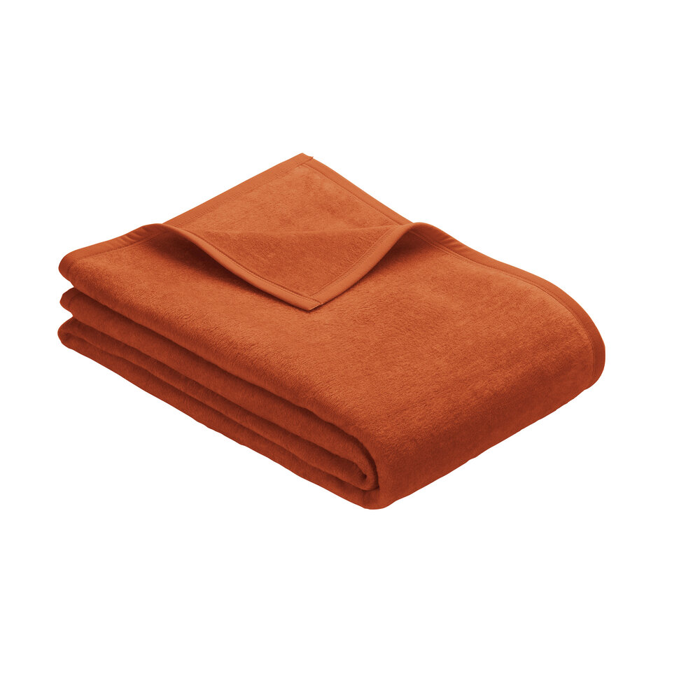 IBENA Plush Solid Color Cotton Blend Throw Blanket Porto Burnt Orange 
