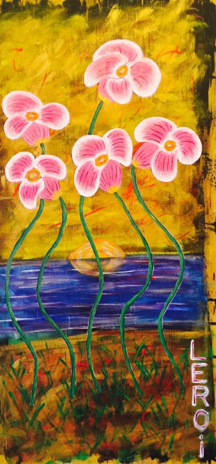  Flowers VI  48" X 24" &nbsp;Acrylic on Canvas  2001 