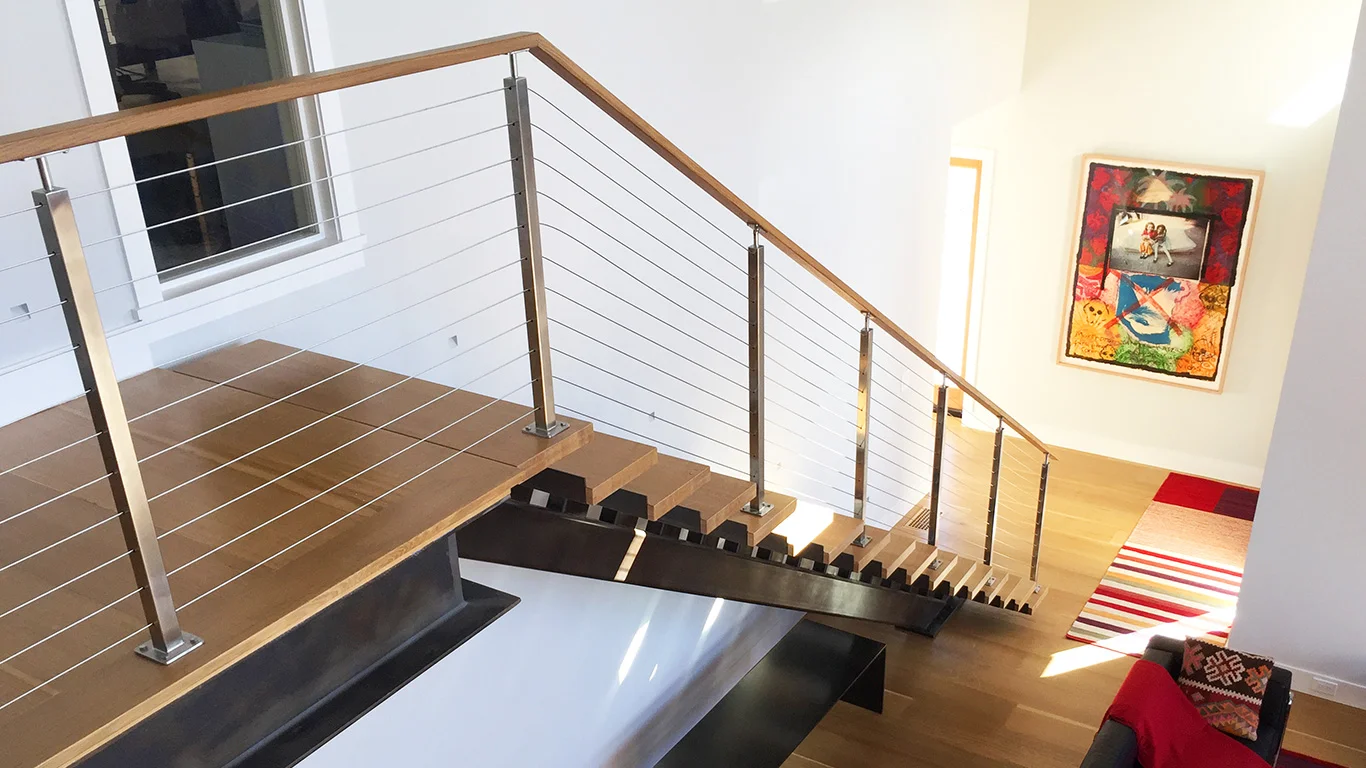 Contemporary quarter-sawn white oak stairway.