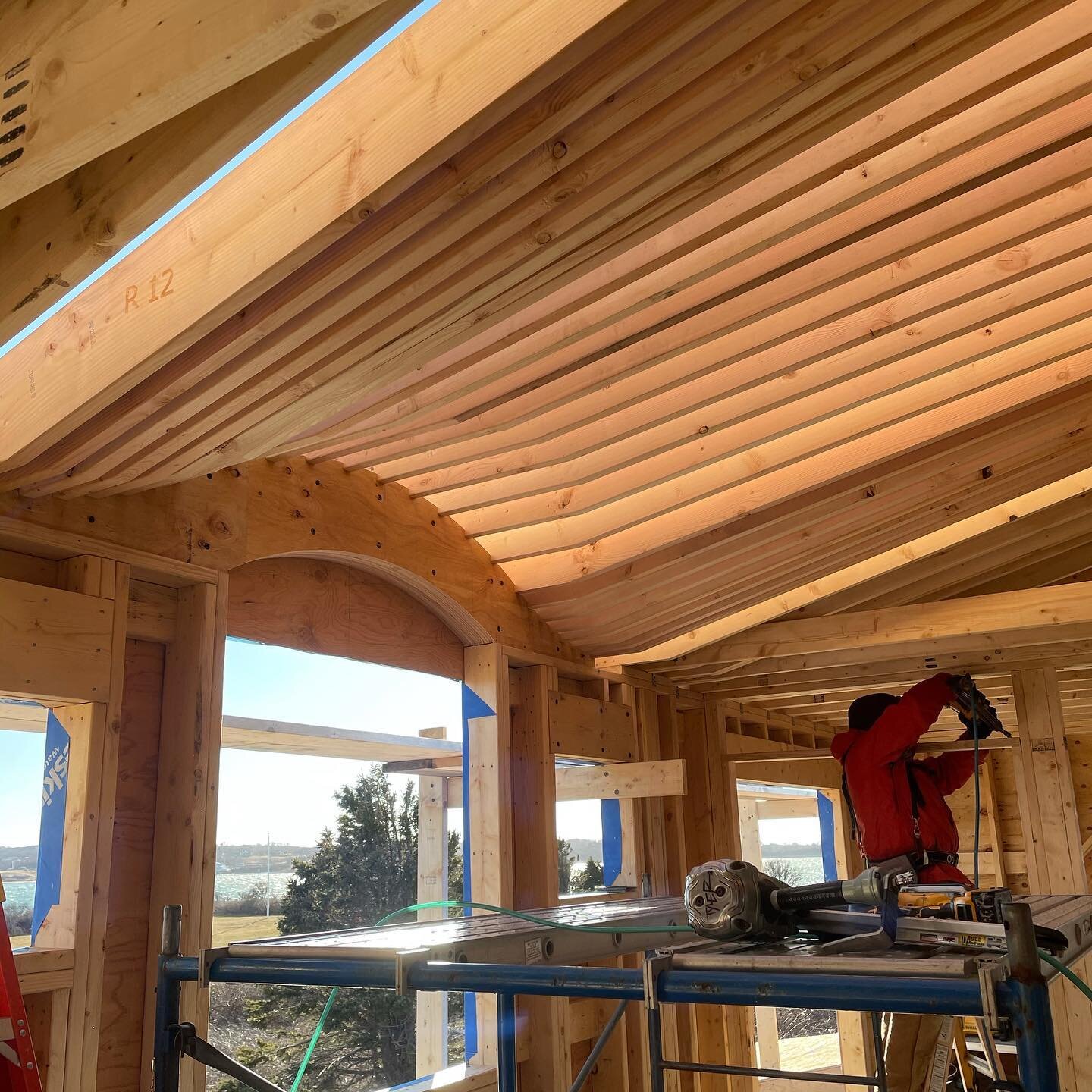 A follow-up to the barrel dormer framing package we provided. Up in no time at all on a windy, cold day! #bringonspring