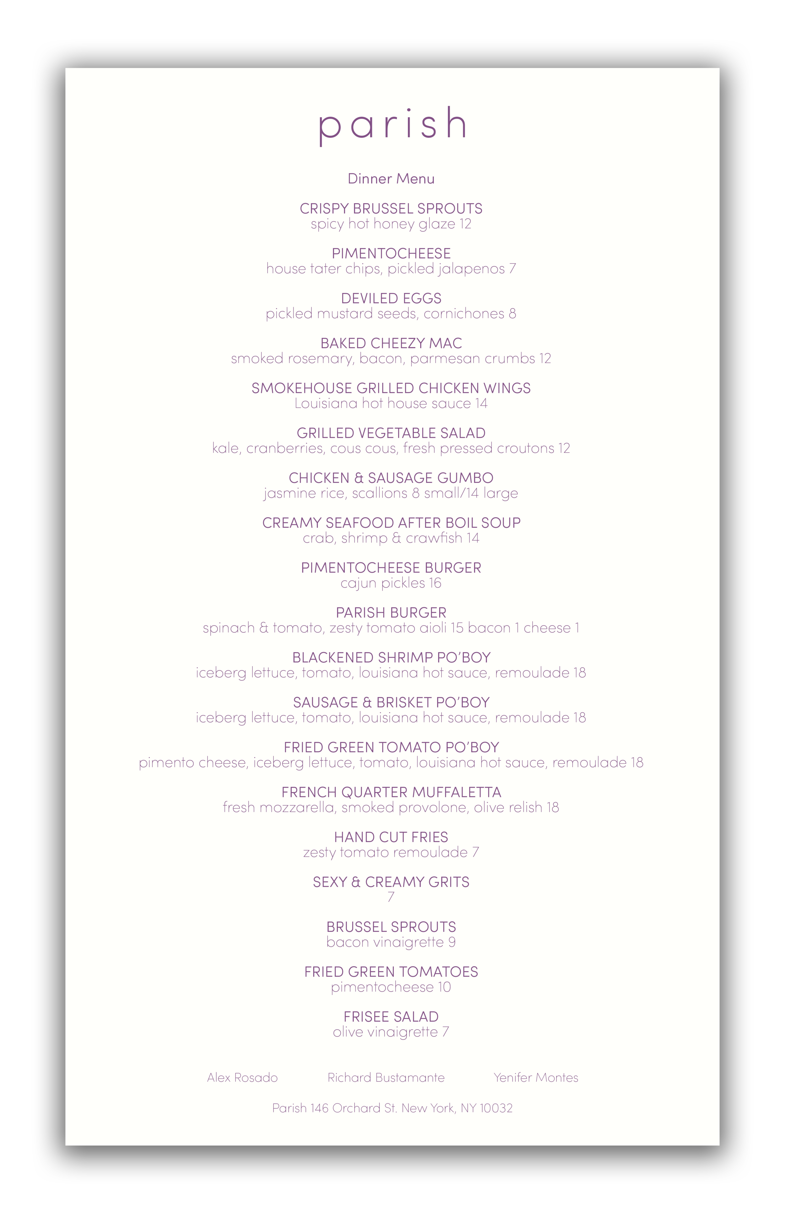 Dinner Menu