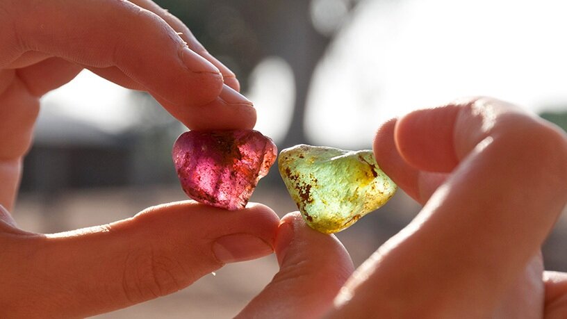 Tourmaline crystals rough multiple colors