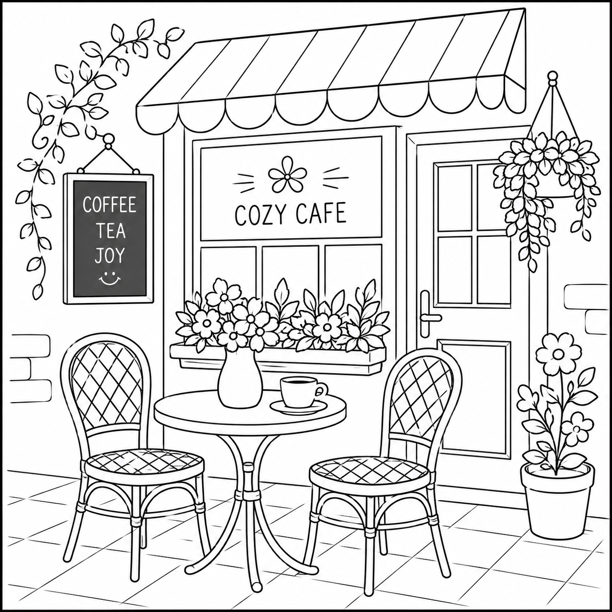 Cozy Cafe Coloring Page