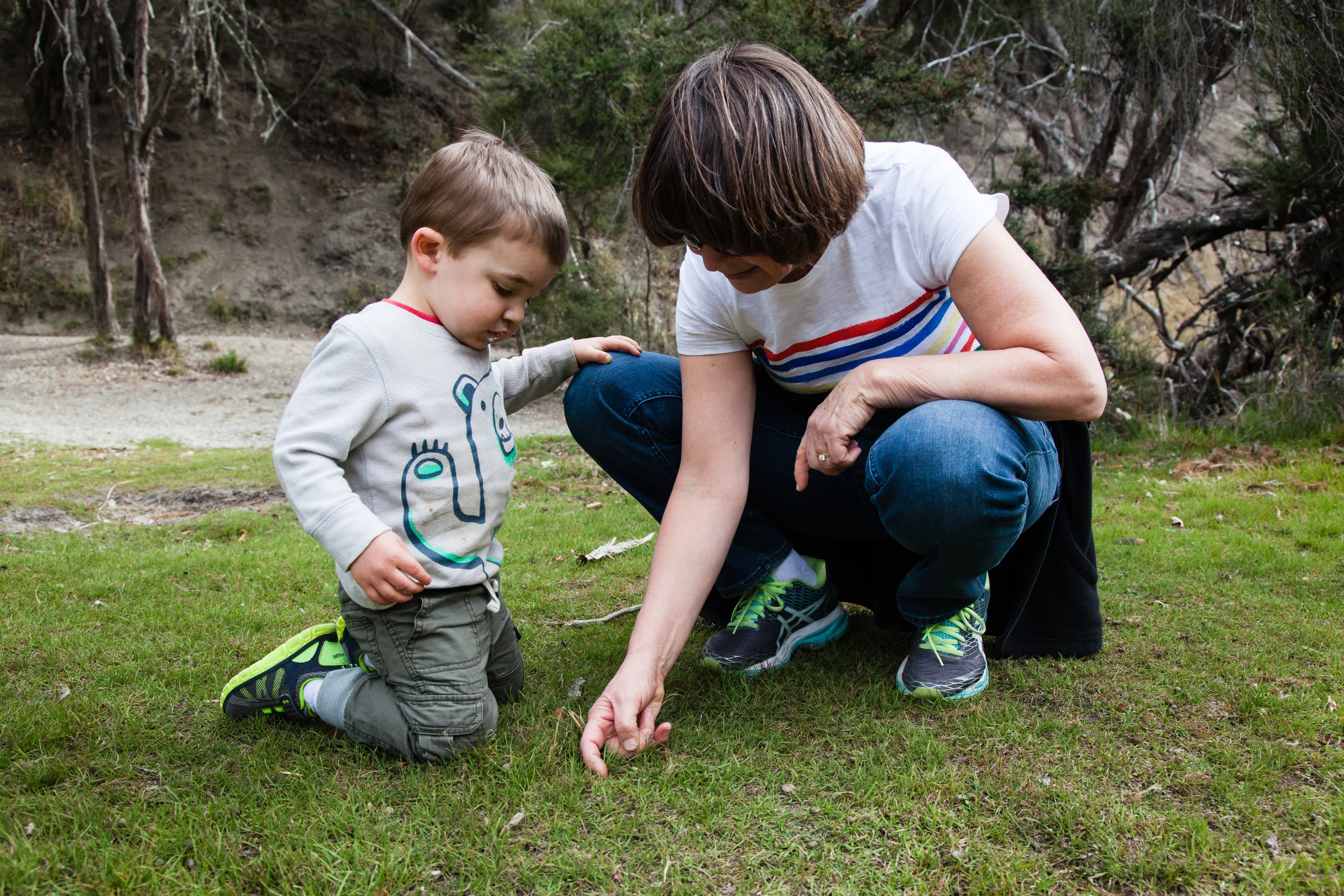 Discovering new critters in the grass on our hike. 