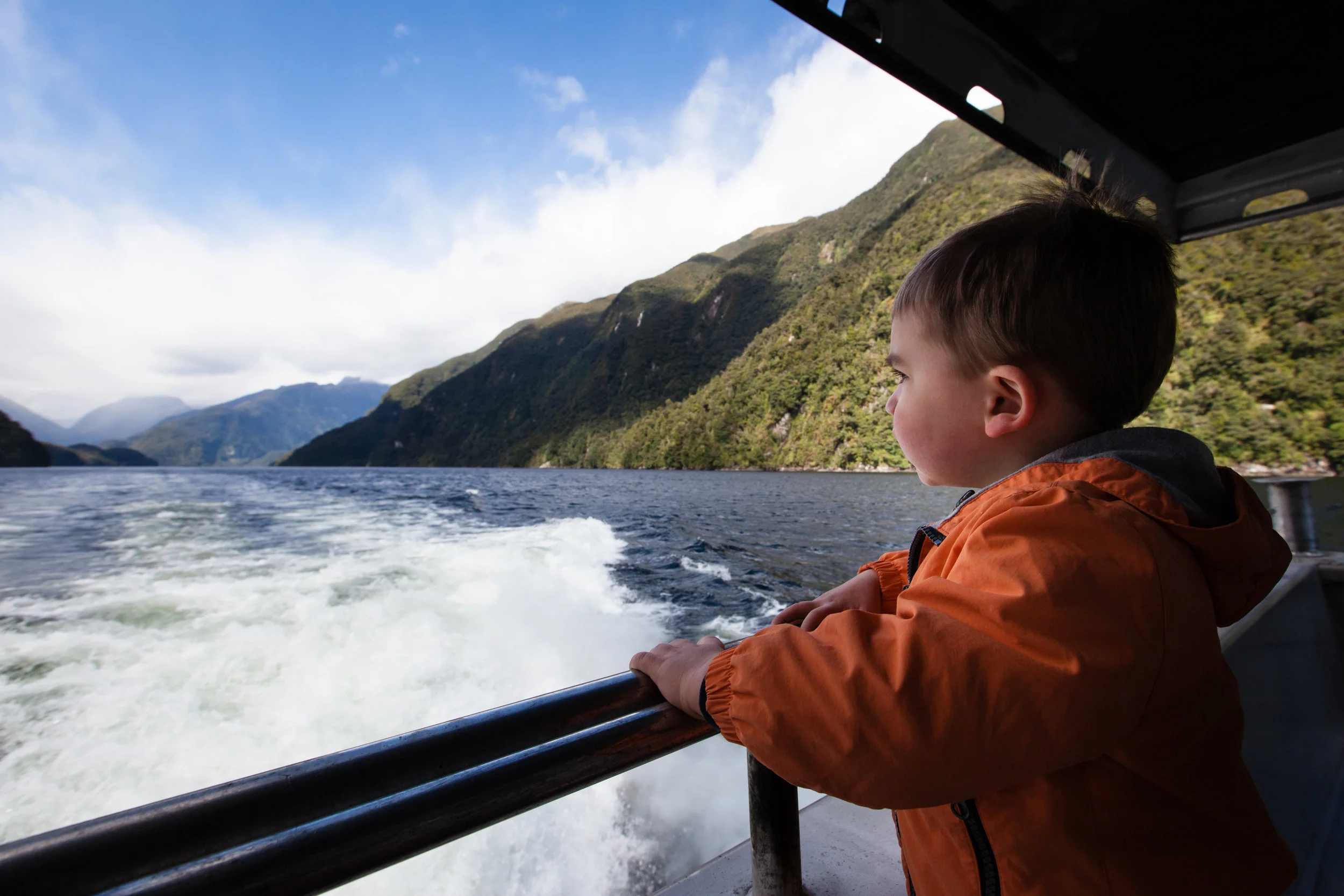 Enjoying the view from the boat in Doubtful Sound. 