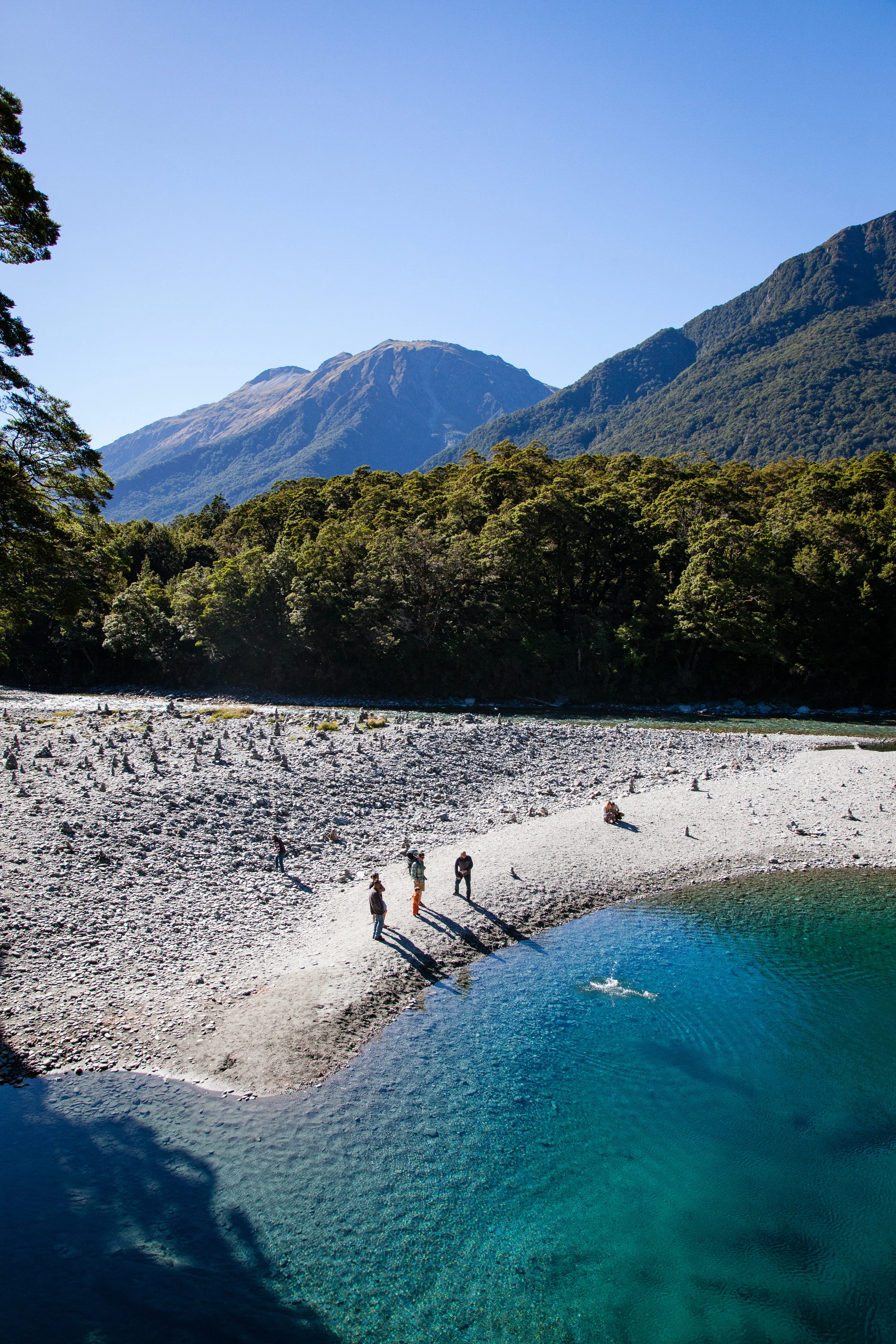 Throwing rocks into the blue pools. Seriously, Lee's favorite activity. 