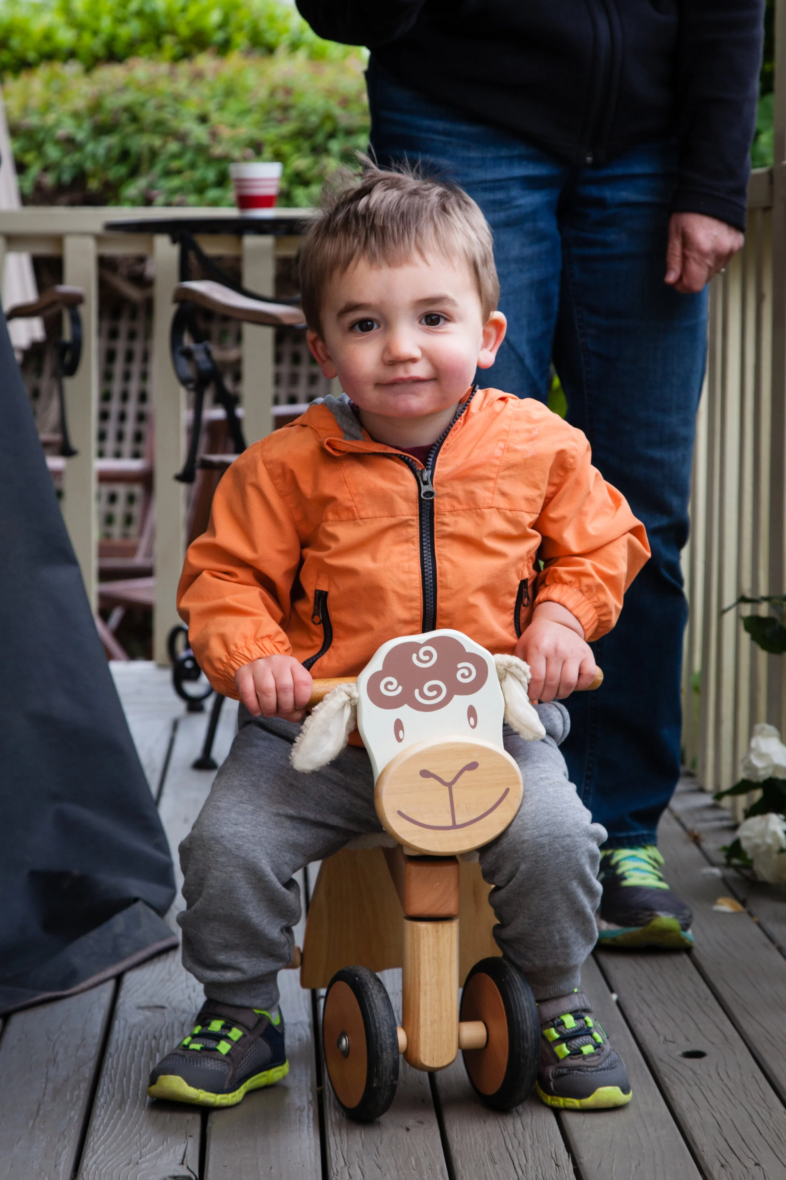 The farm had a little sheep bike. A huge hit with Lee! 