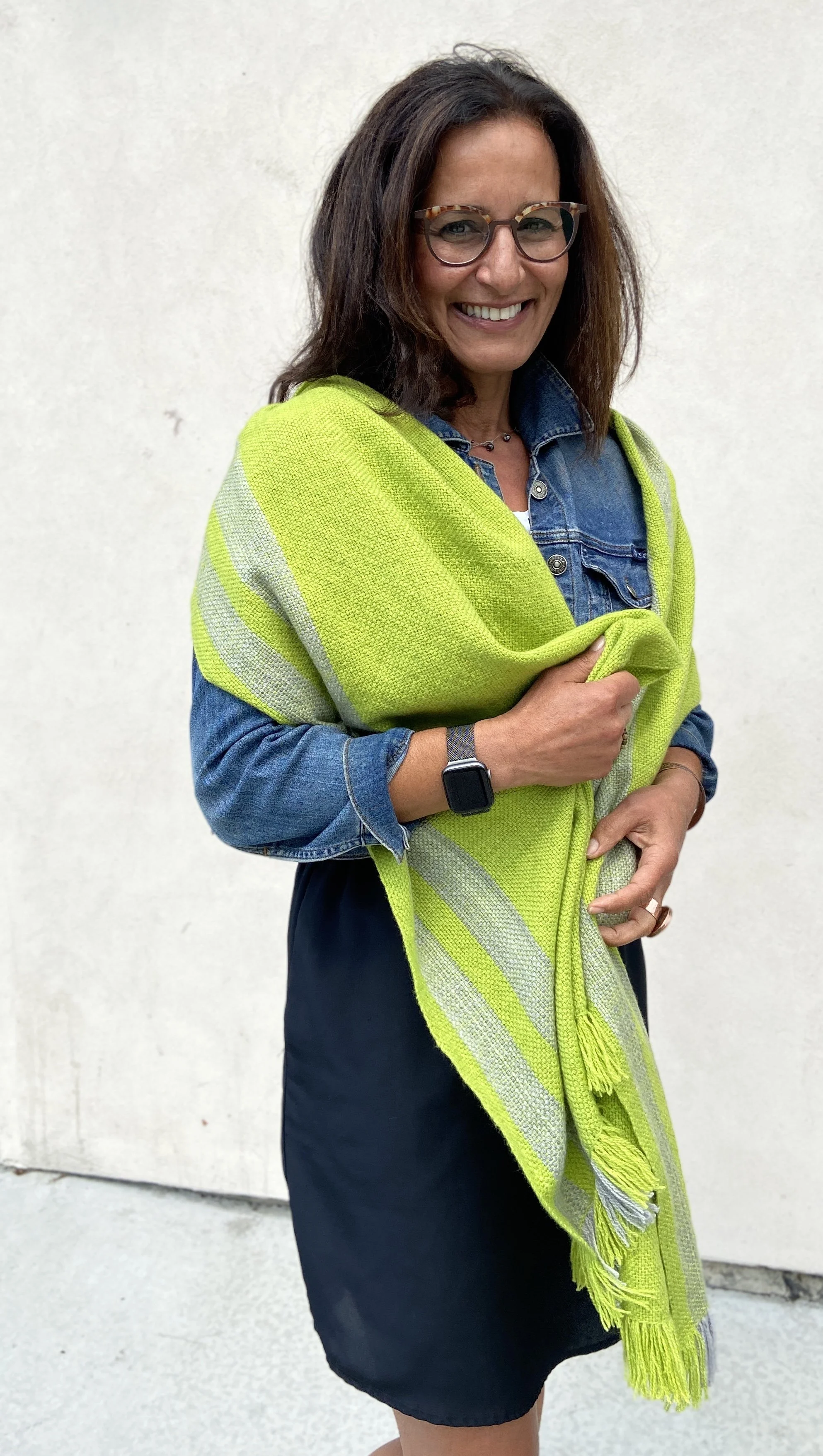 Handwoven apple green cashmere wrap