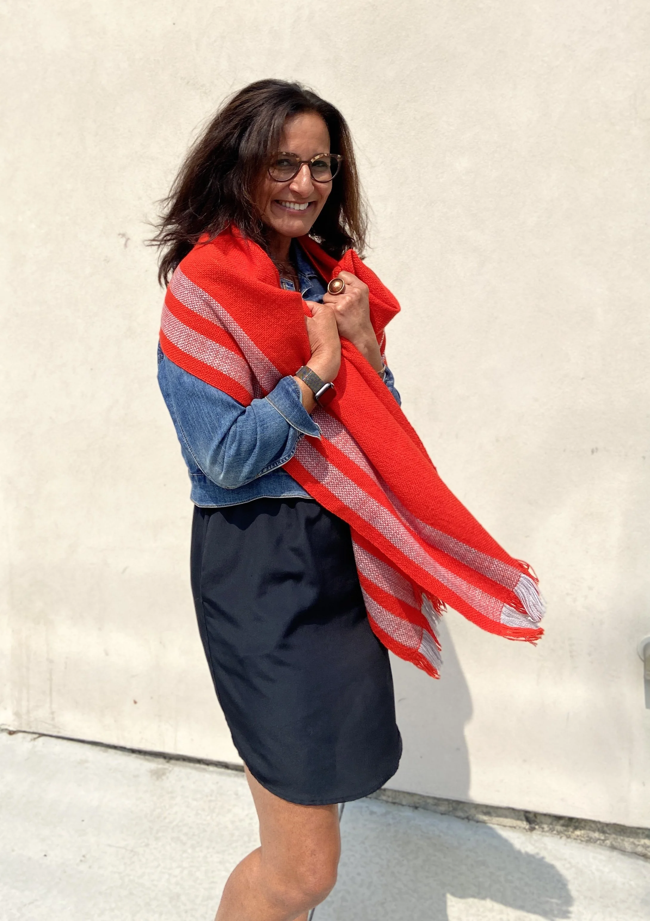Handwoven red cashmere wrap