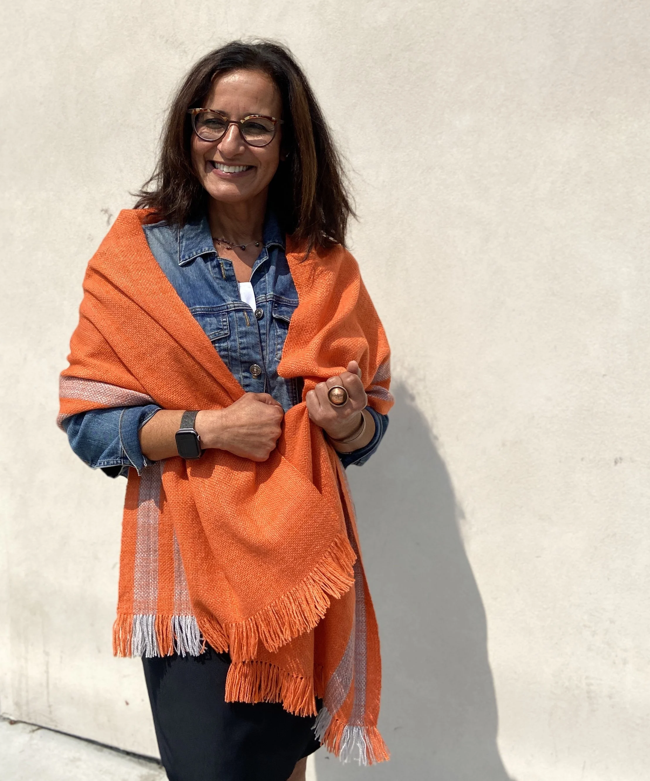 Handwoven orange cashmere wrap