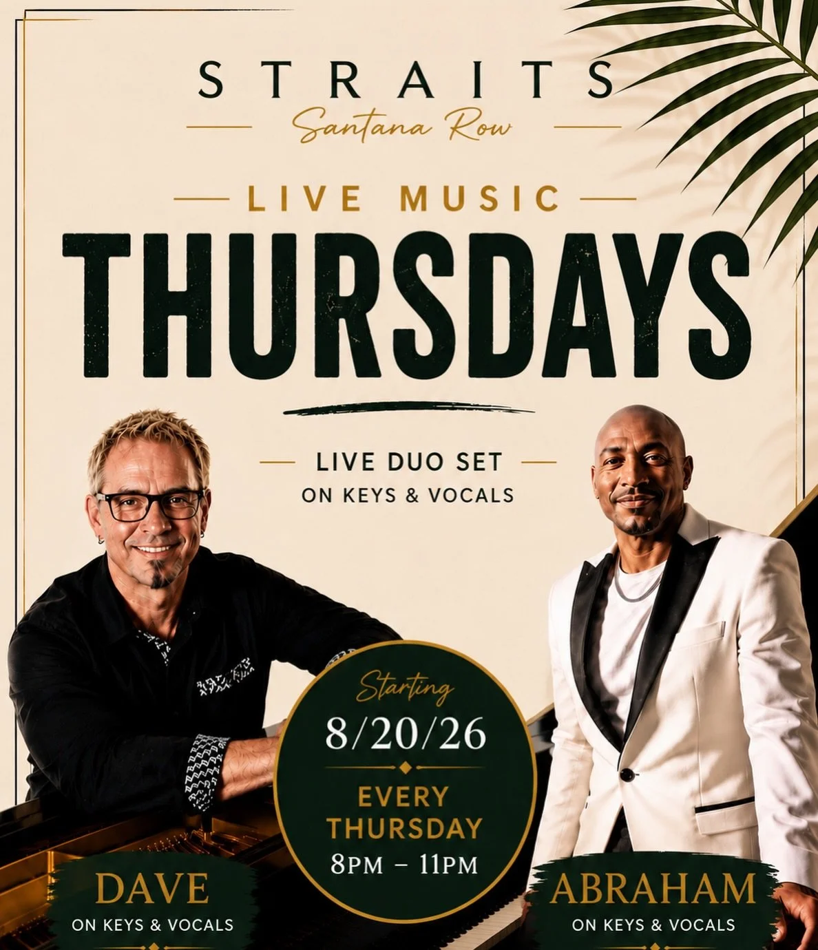 Your Thursday night plans are set! 🎶 Join us for an exciting evening of live dual pianos, great food, cocktails, and all your favorite songs