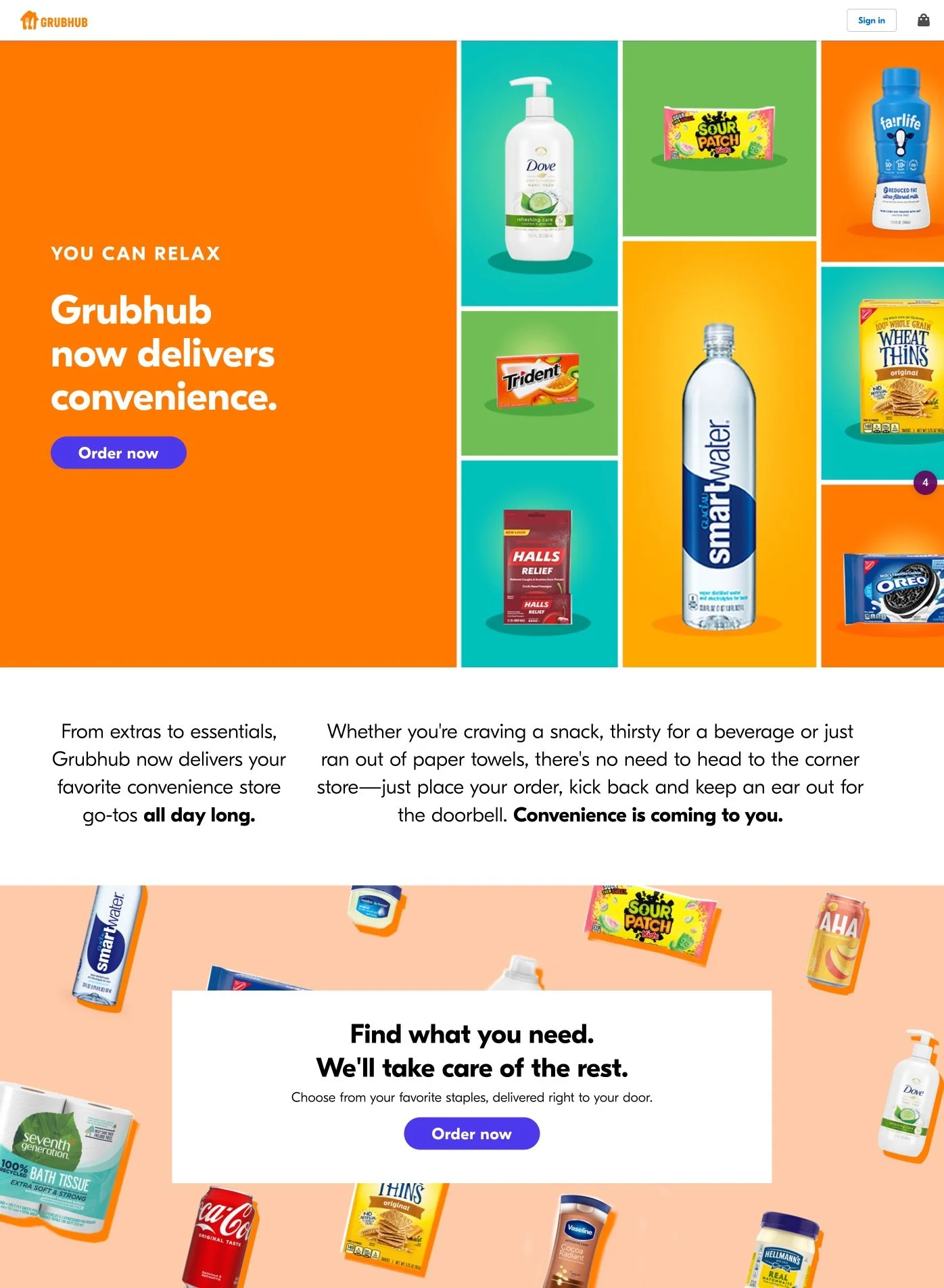 Grubhub Convenience Landing Page