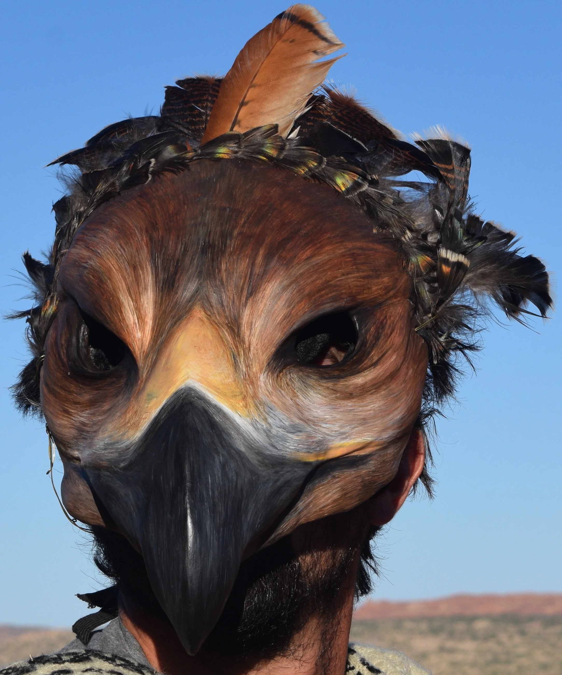 Red Tail Hawk, 2016. Clay, feather, acrylic