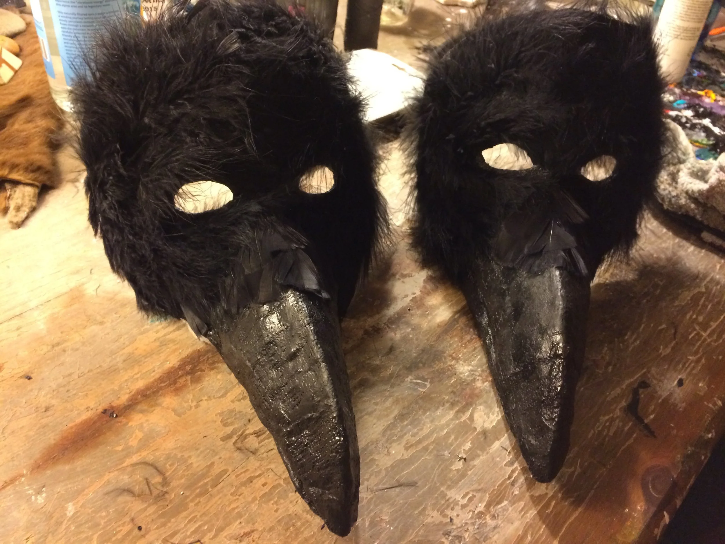 Two Crows, 2015. Plaster wrap, crow & chicken feather, acrylic, spray paint, gesso Sold