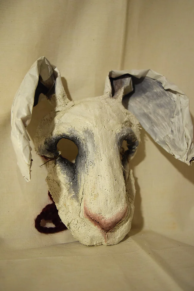 White Rabbit, 2012. Plaster, chicken feather, acrylic Sold