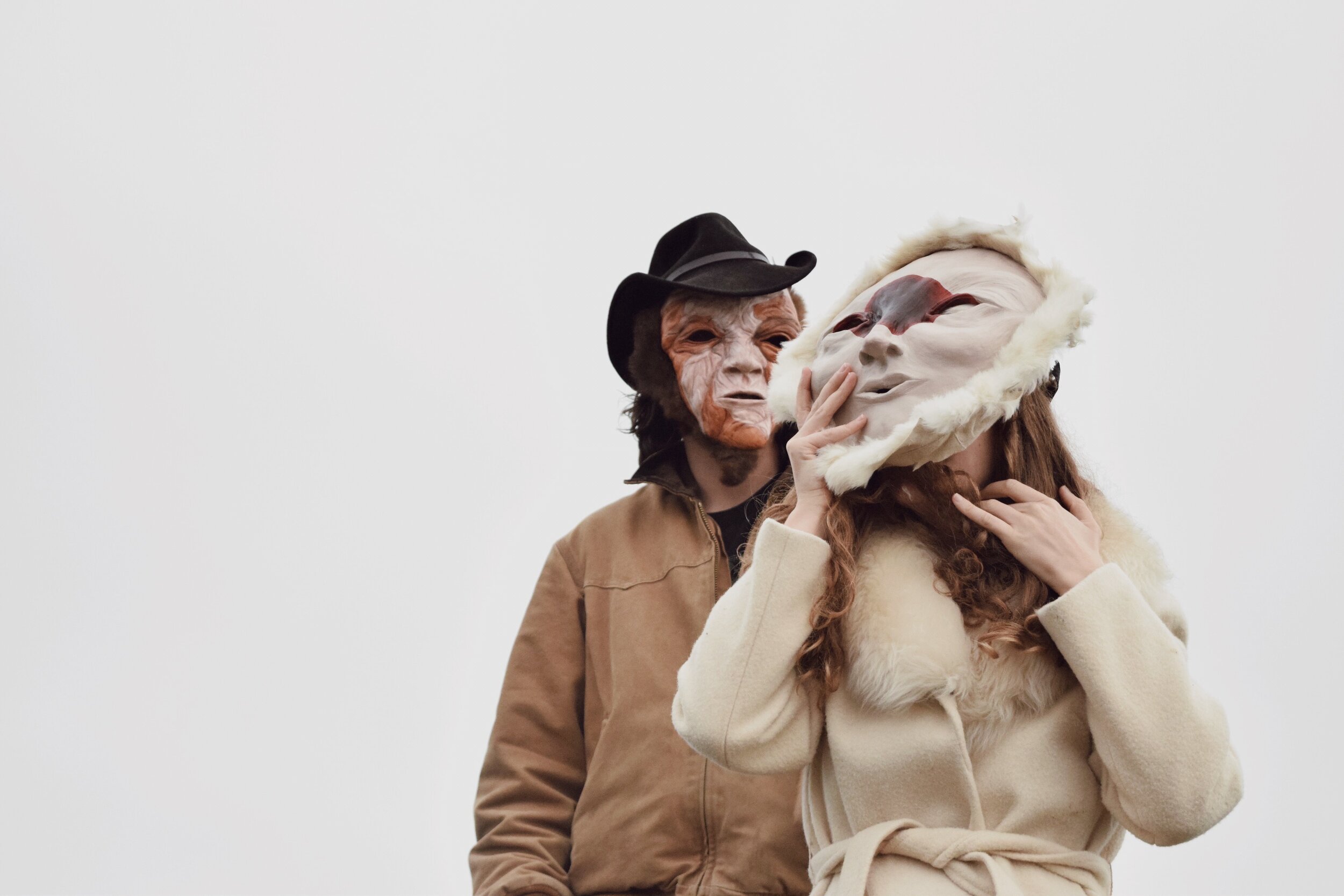  Ceramic masks, acrylic paint, ink, salvaged fur coat. Photo and concept: Rachel Pozivenec. 2015 