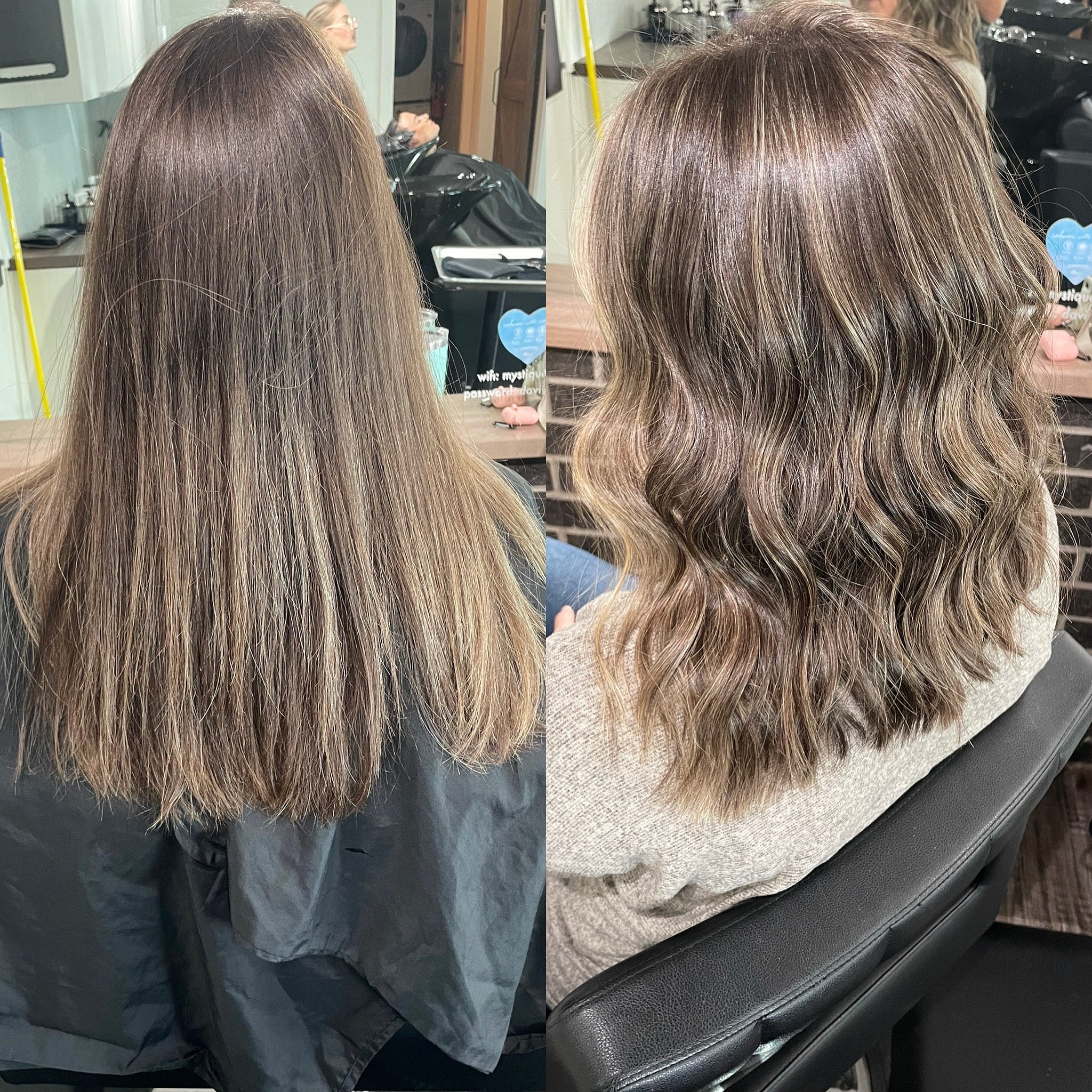 Transforming tresses at Mystique Hair Design! Witness Jessa's magical touch with a stunning before and after. From grown out highlights  to refreshed highlights and layered perfection, she's giving spring vibes a whole new meaning. 🌸 Book your appoi