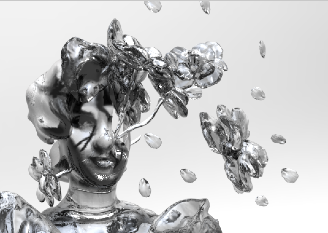 Closeup view, The head is designed like a flower vase to hold bouquet of glass flowers. 
