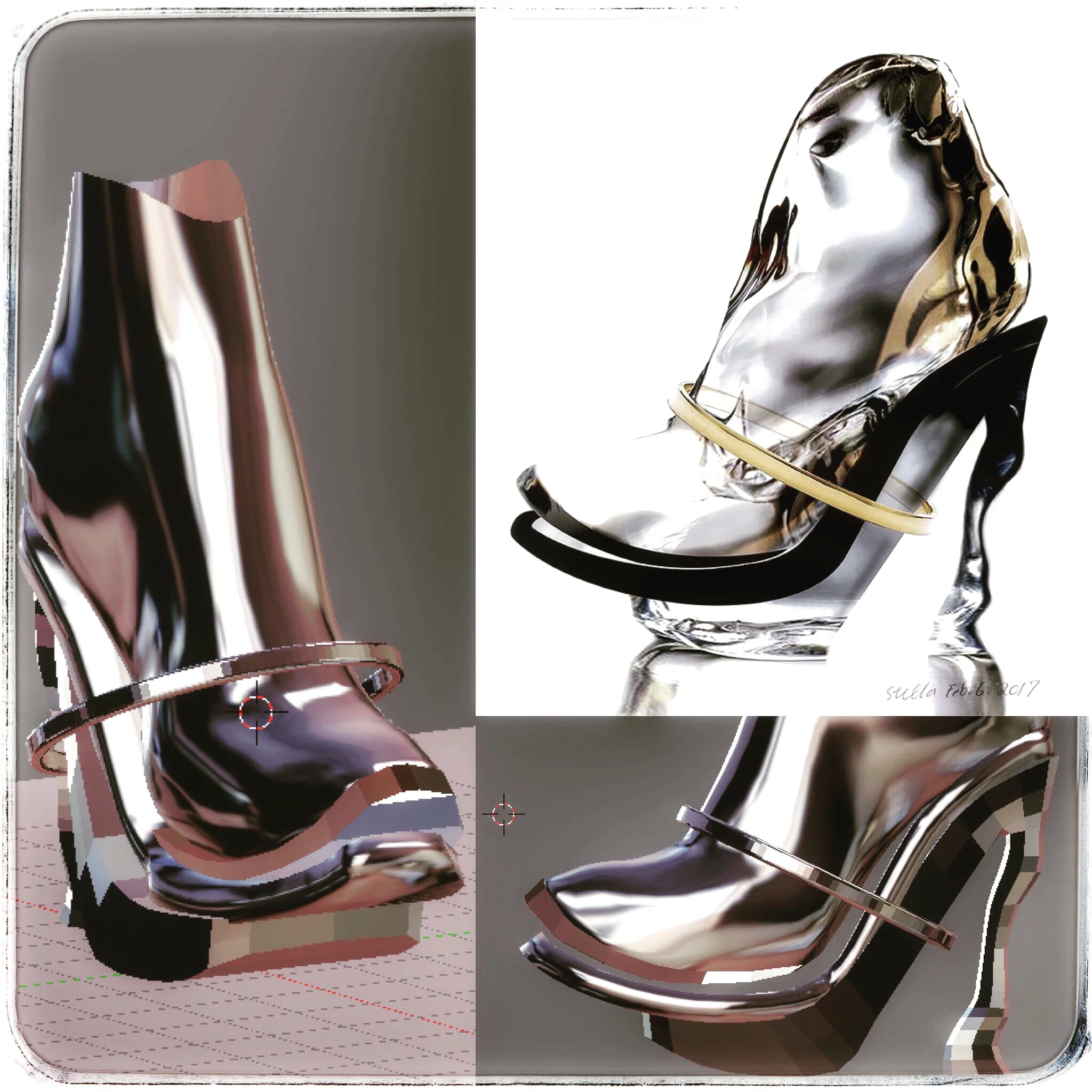  3D modeling in blender for first prototype Motus Onero. Cinderella definitely would not lose this pair of stacked bootie. 