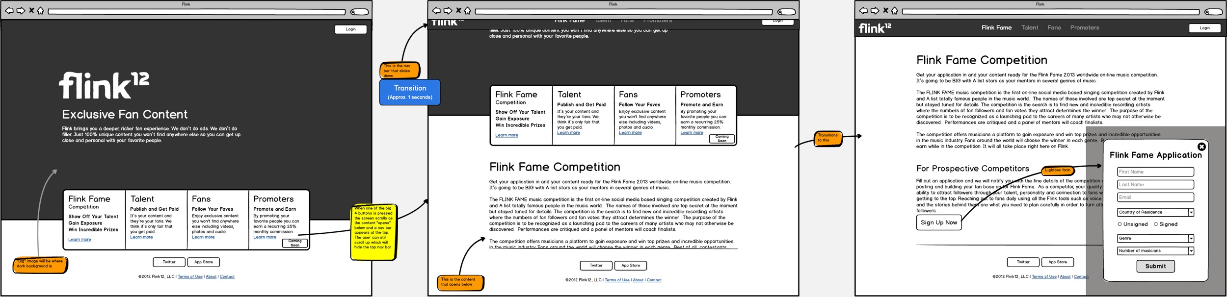Wireframes from one of the promo site designs as the product evolved.