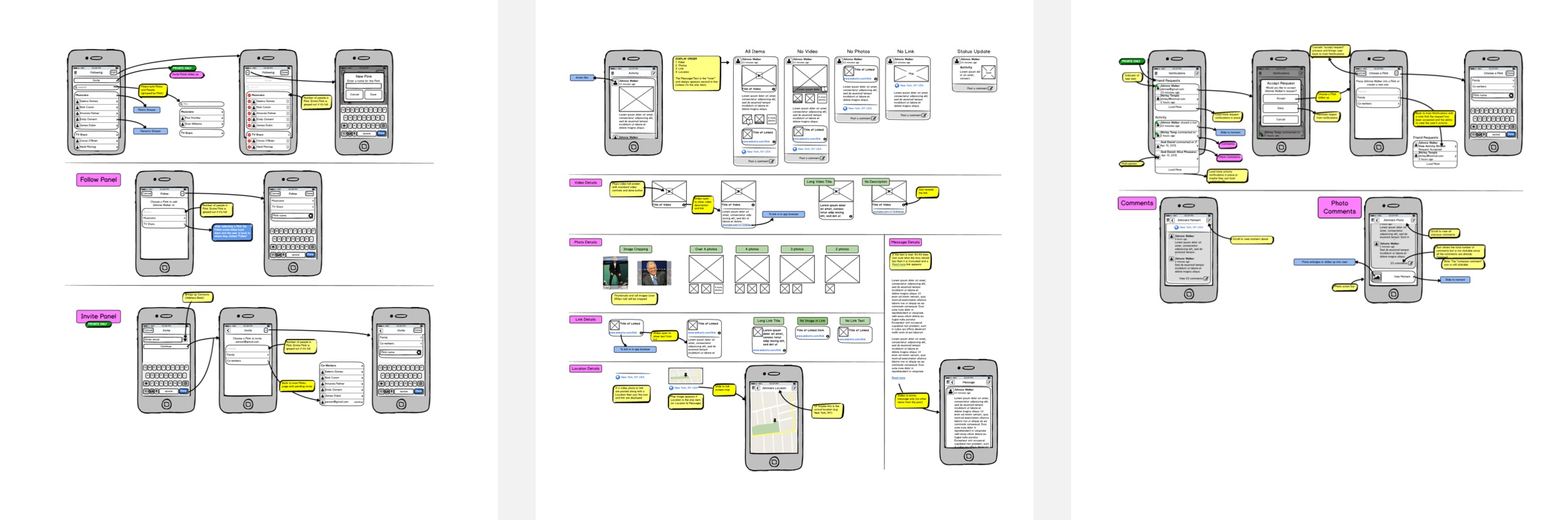 For these wireframes I included detailed interaction instructions for the developers.