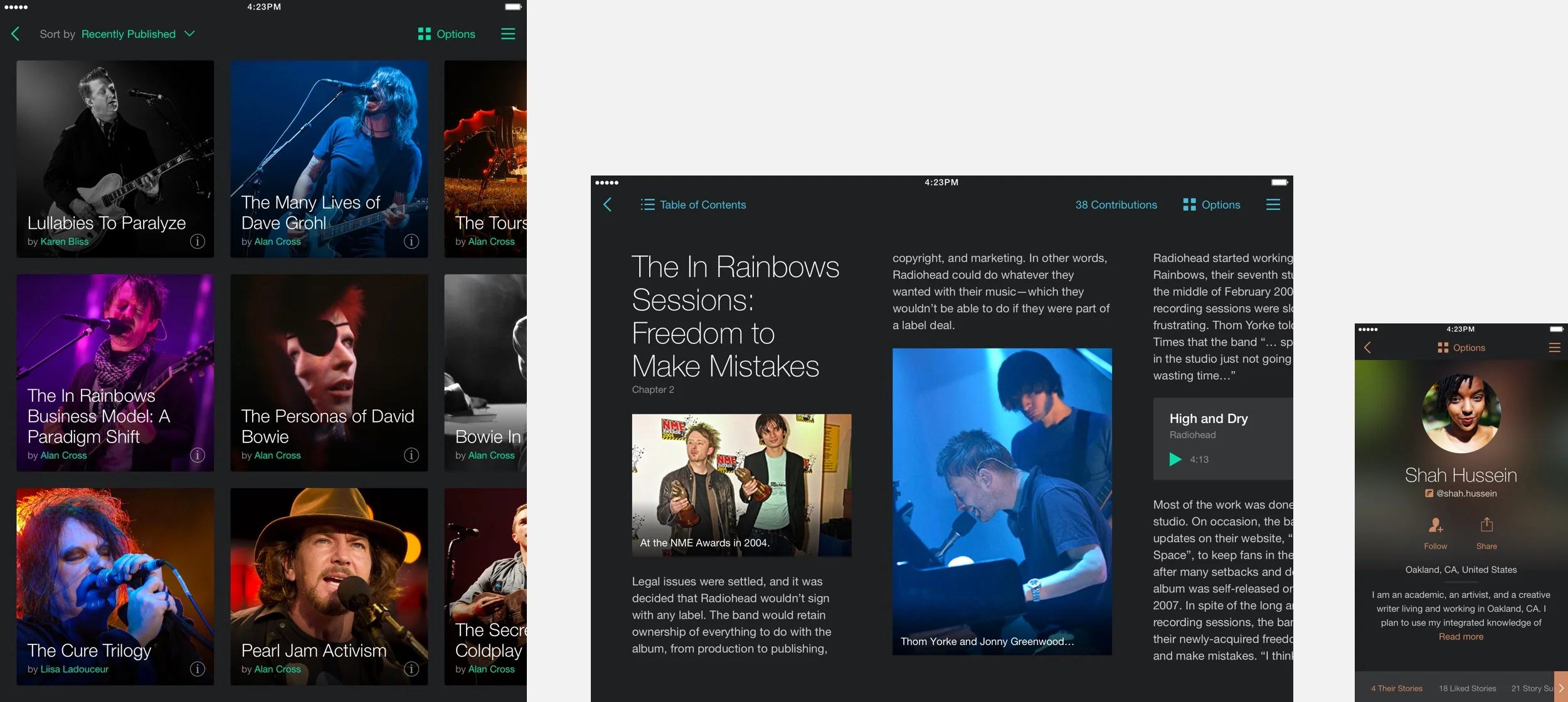 Some of the screens from the iOS app on iPad and iPhone.