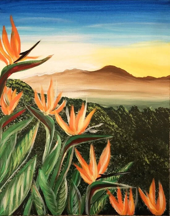 Painting &amp; Vino: Birds of Paradise and Saddleback