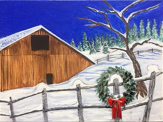 Painting &amp; Vino: Wreath and Snowy Barn