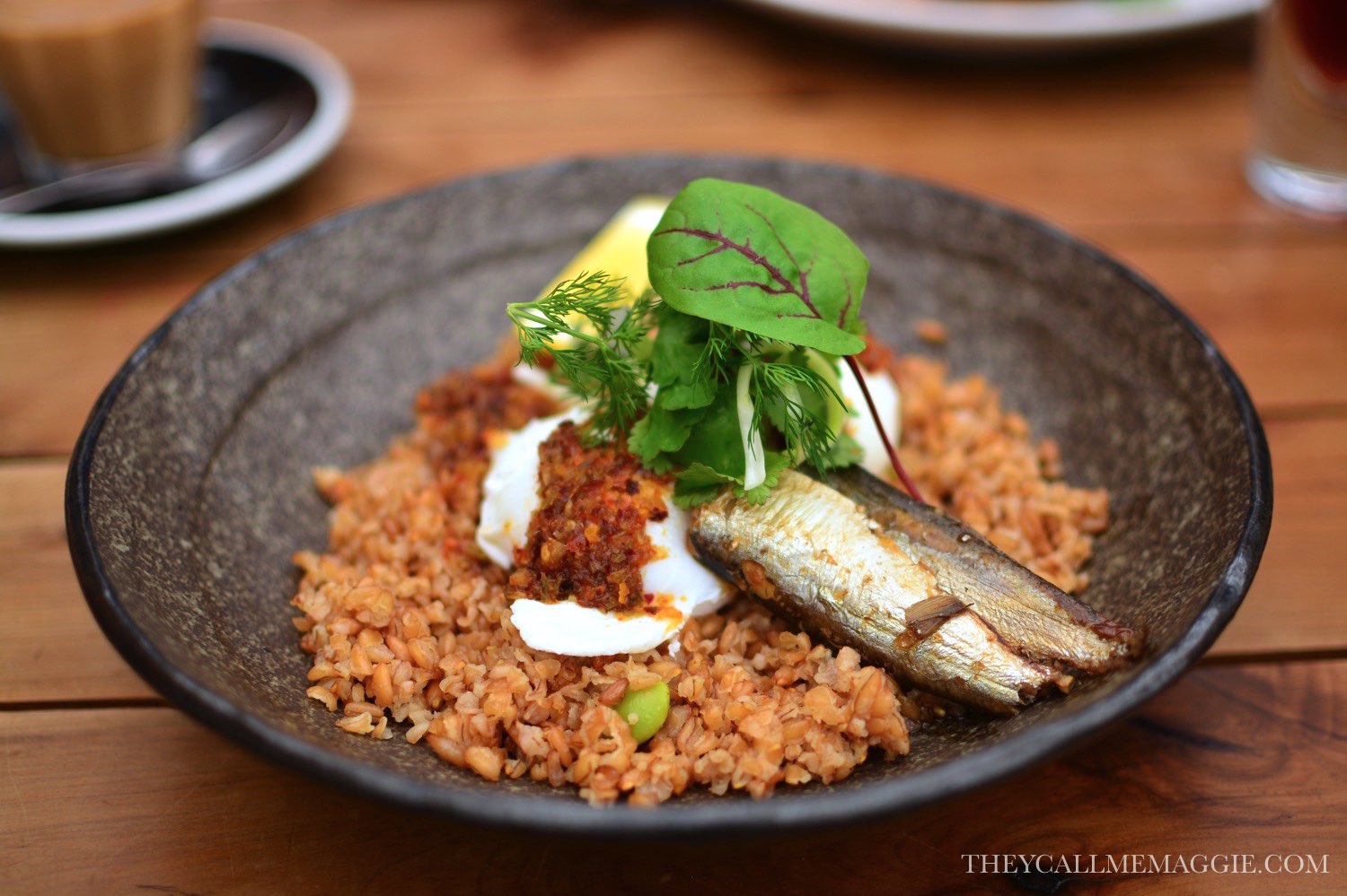 Chilli eggs with sardine fillet. 