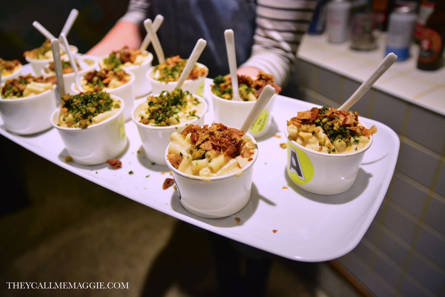 Mac 'N' Cheese - with sweet corn, creamy white bean and cashew sauce, topped with coconut bacon and breadcrumbs.
