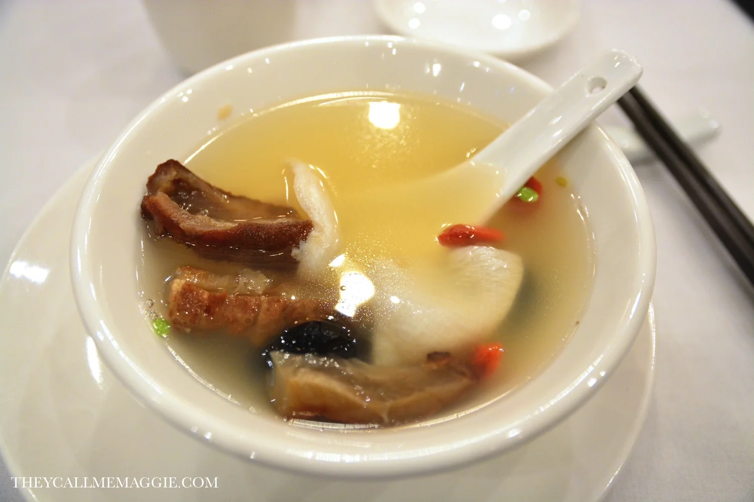 Greenlip abalone with sea cucumber in chicken broth.