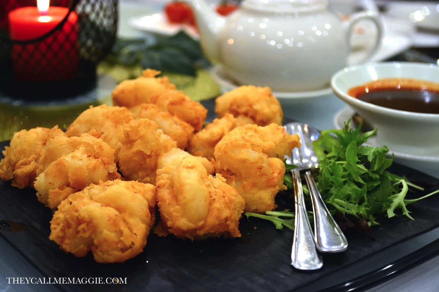 Crispy King Prawn with Hawthorn berry sauce. 