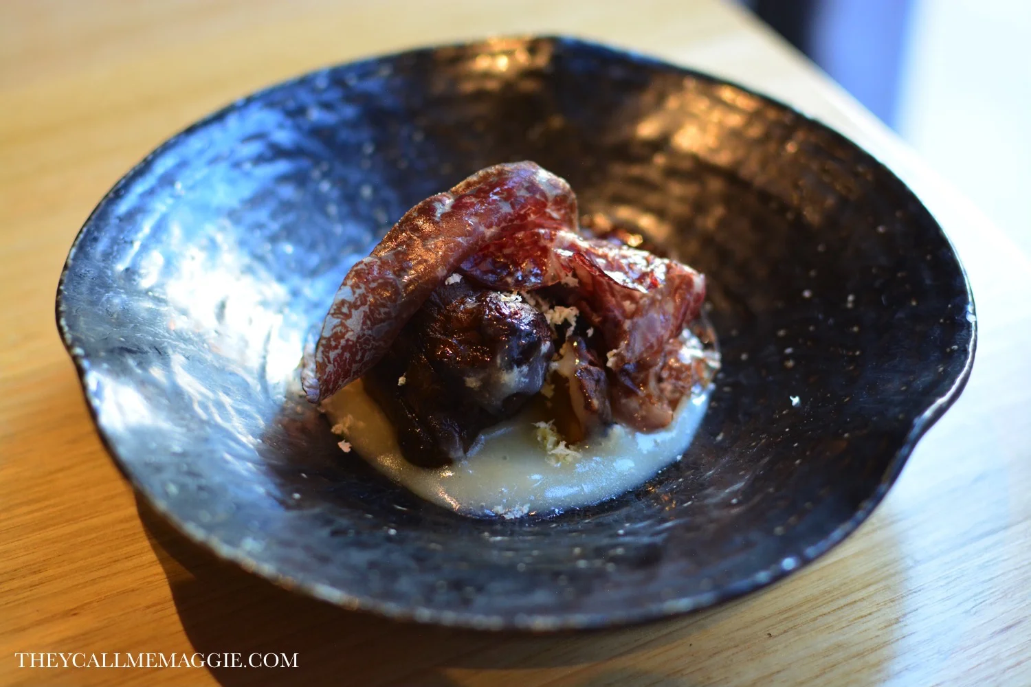 David Blackmore MS9+ wagyu bresaola with Jerusalem artichokes cooked for 24 hours in fire