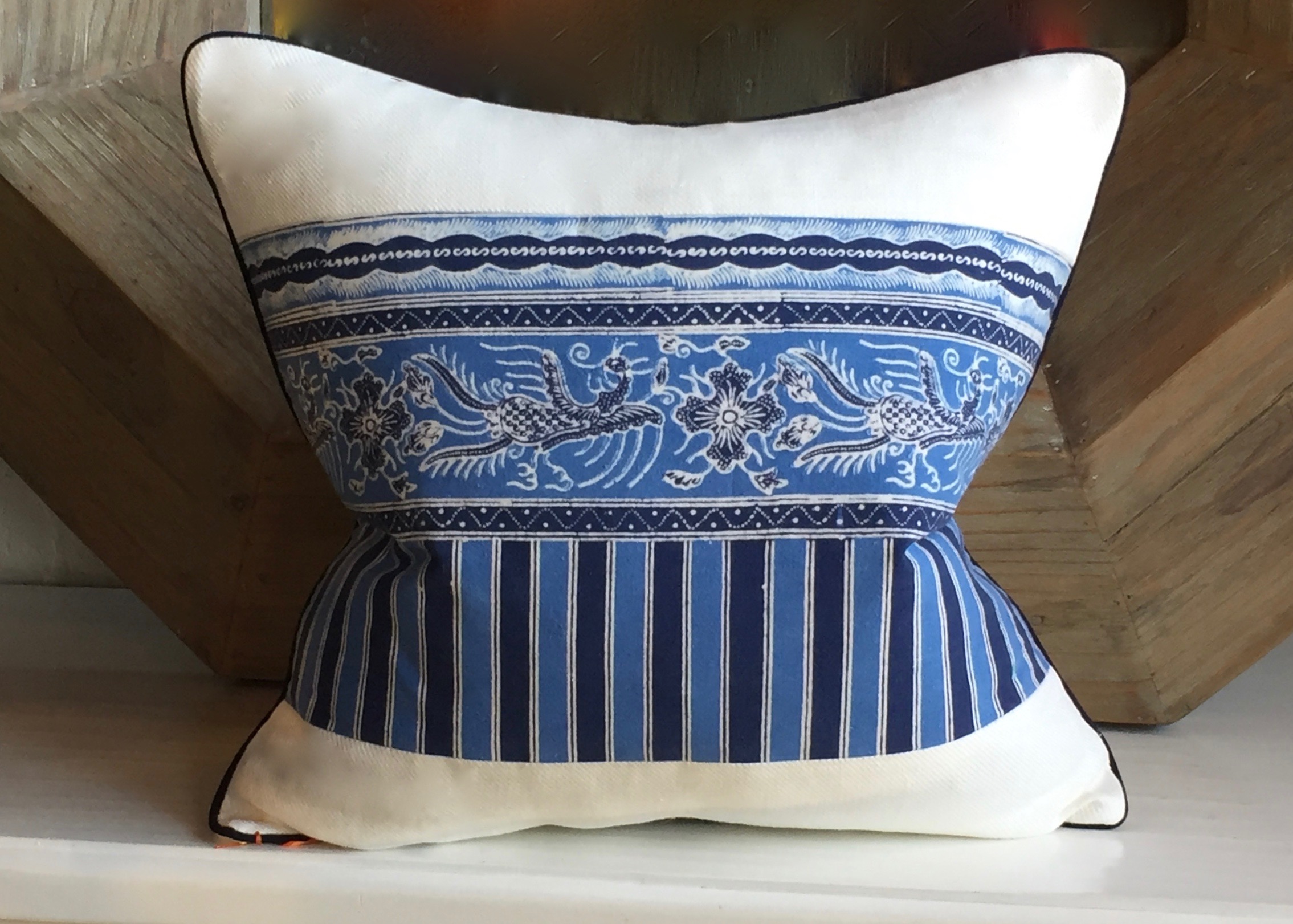BLUE DRAGON BATIK WITH IVORY TWILL LINEN