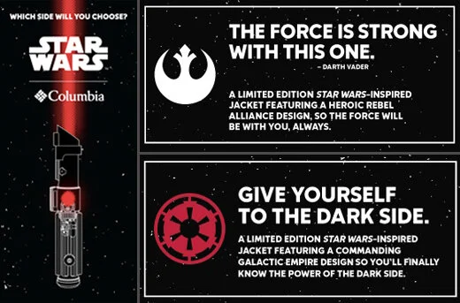 Columbia Star Wars Jacket Hangtags