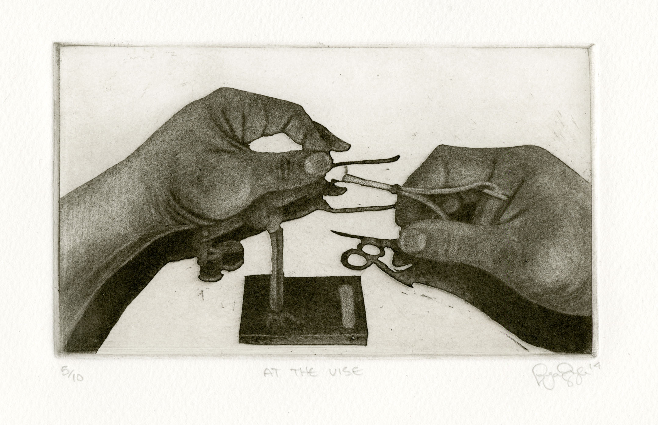    At The Vise  , 2014  Reductive Aquatint  9 " x 6"    