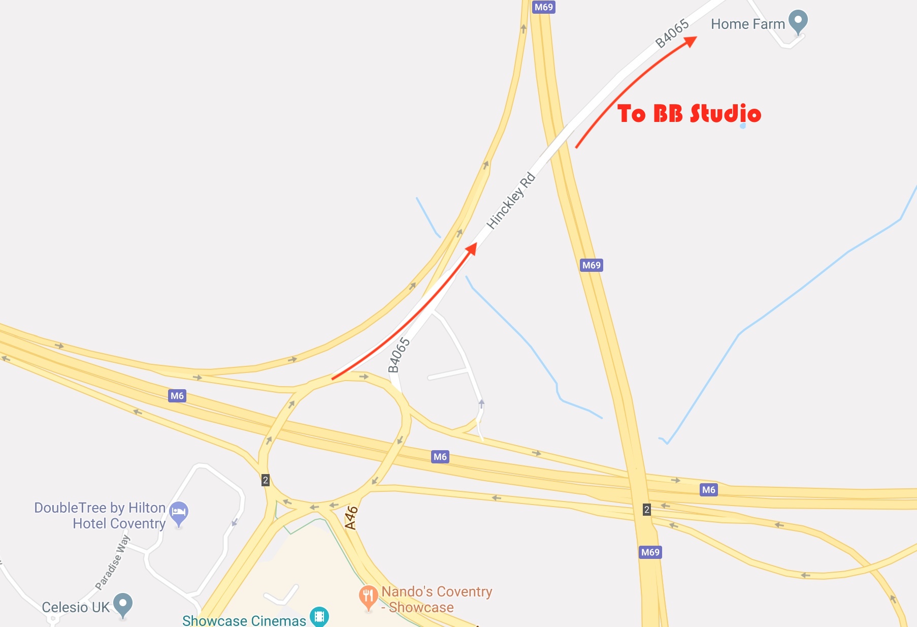 Looks complicated but just follow the massive overhead sign for ANSTY as you exit the roundabout.