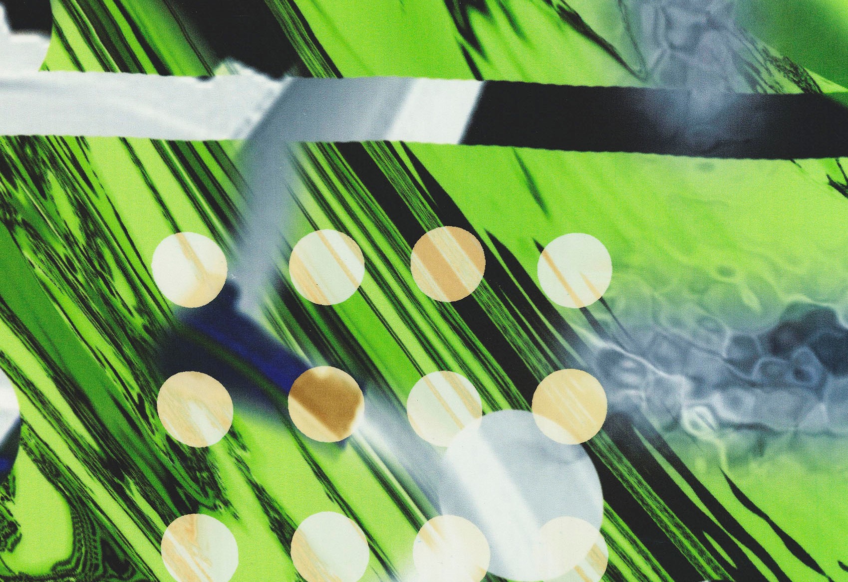 Emilie Carlsen, Digital Realism - Green (detail), 2015. Digital and analog printing on silk satin in steel frame.