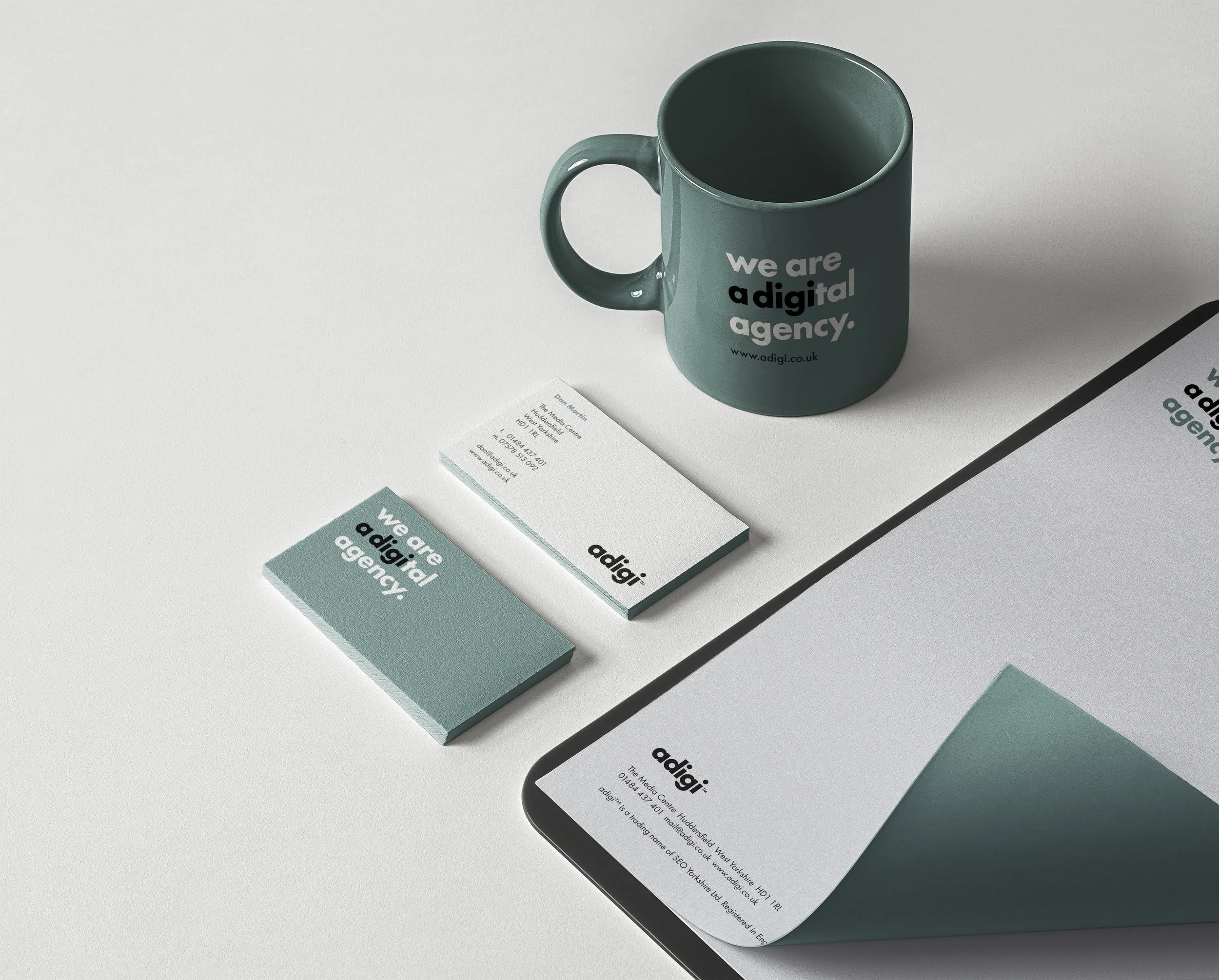 adigi mug, business cards and letterhead