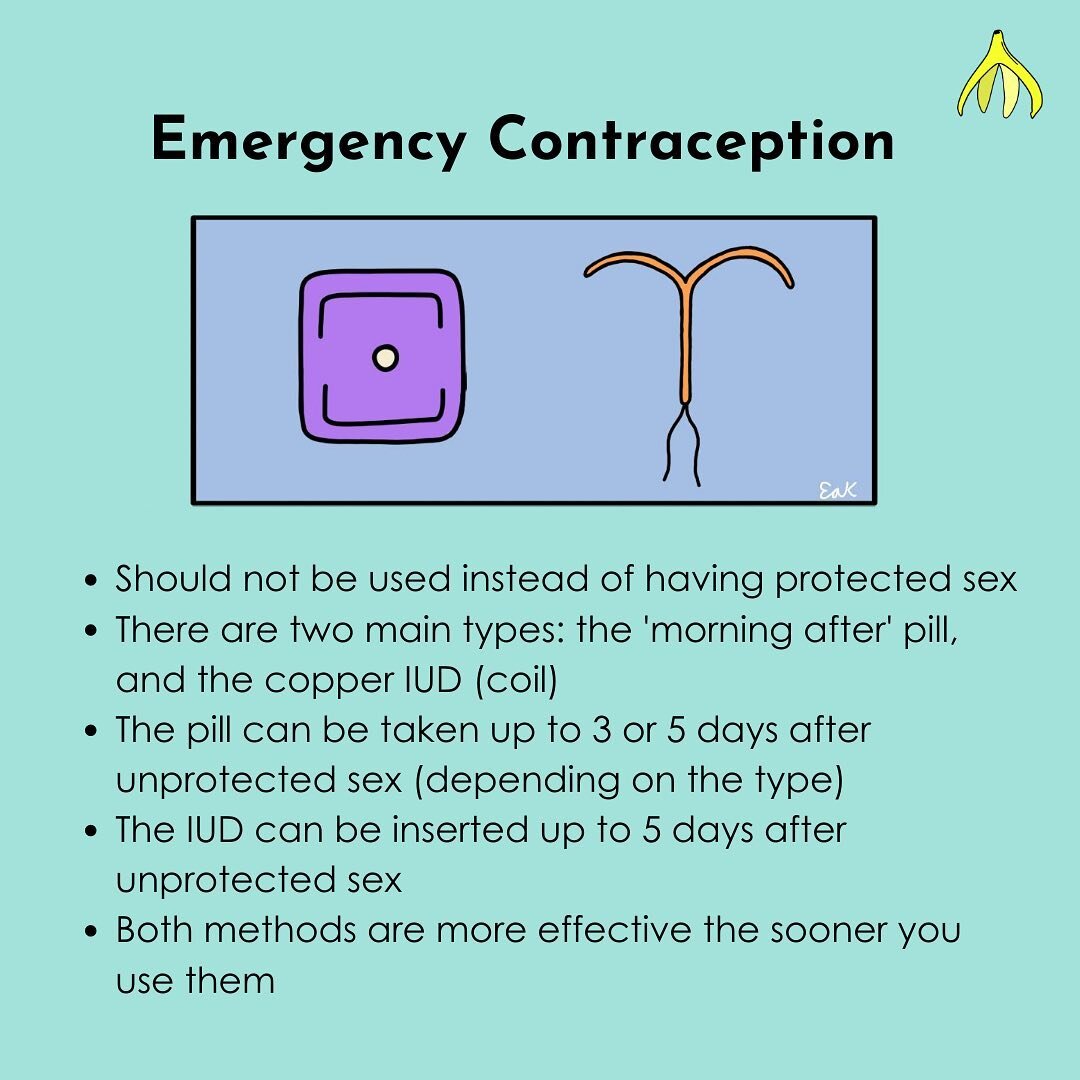 Get to know your&nbsp;options for emergency #contraception! 💦

You can access emergency contraception for free from your GP and sexual health clinic or you can buy (&pound;) it from most decent sized pharmacies. If you&rsquo;re unsure or have any qu