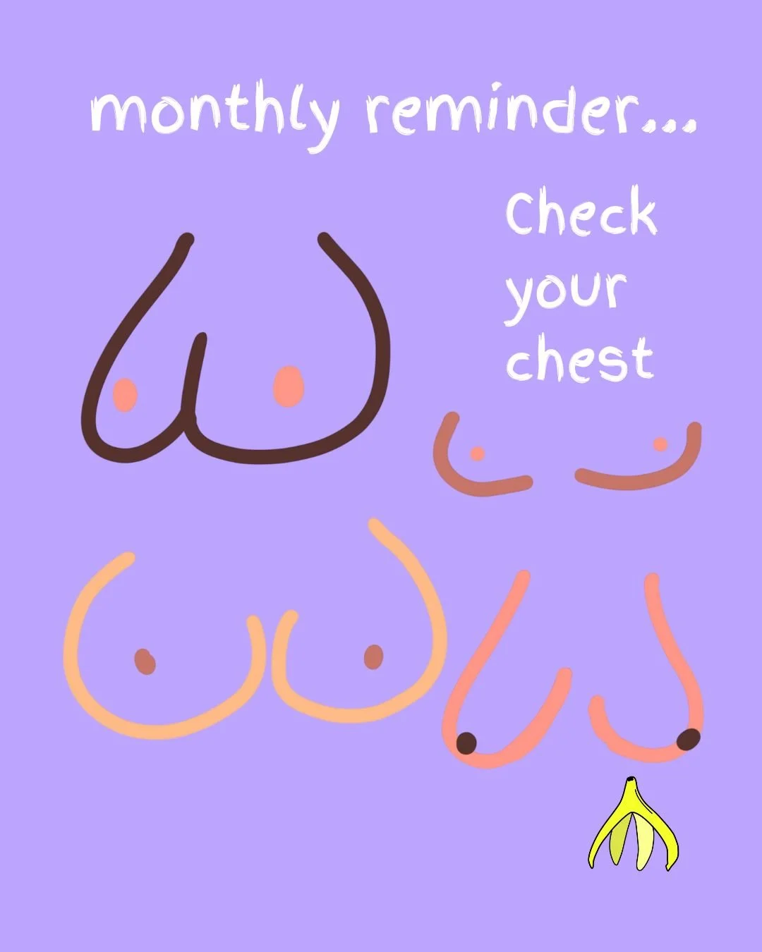 🍈🍈It's February! Which means it's time for your monthly chest check reminder... 

Make sure you're familiar with your own 'normal' - everyone has chest tissue and anyone can develop changes that need checking by a medical professional. 

Follow @co