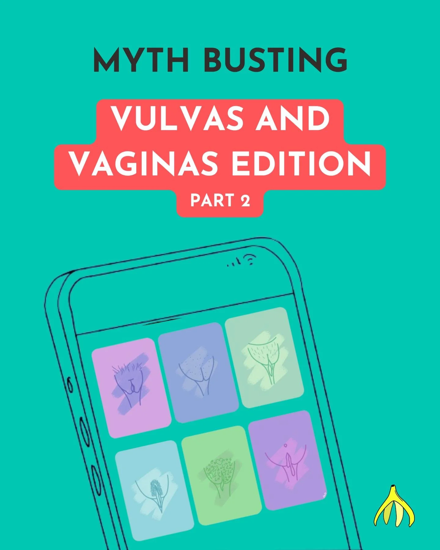 Part 2 of breaking down some common myths and sharing accurate information about vulvas and vaginas... because understanding our bodies is our right ❤️ 

Read more in our blog, 'Myths about Vaginas'. Link in bio 🍌

#ourbodies #feminist #RSE