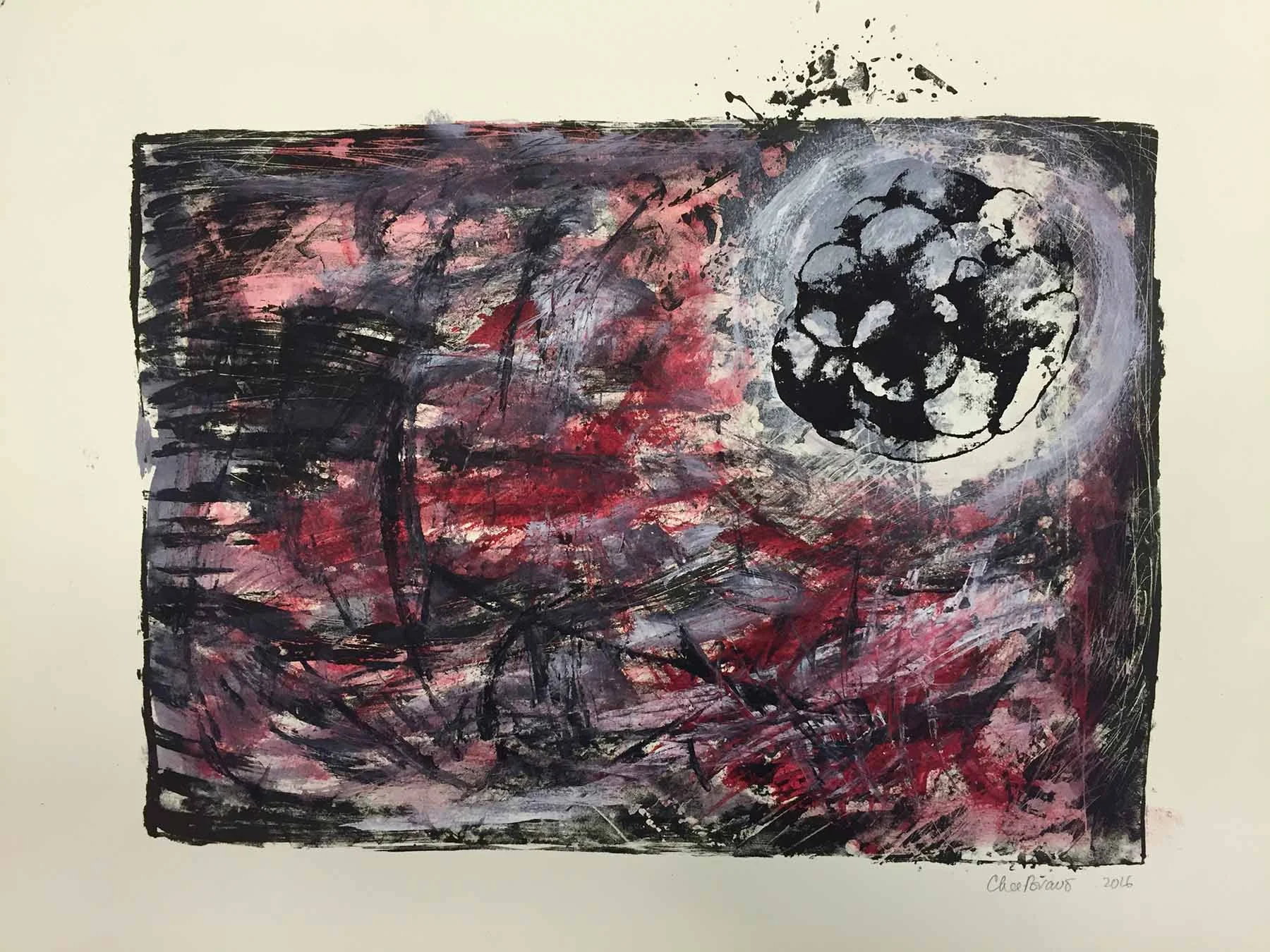 Fertility - Emily Luz - mixed media-silk screen and acrylic on a lithograph, 11x15, 2016