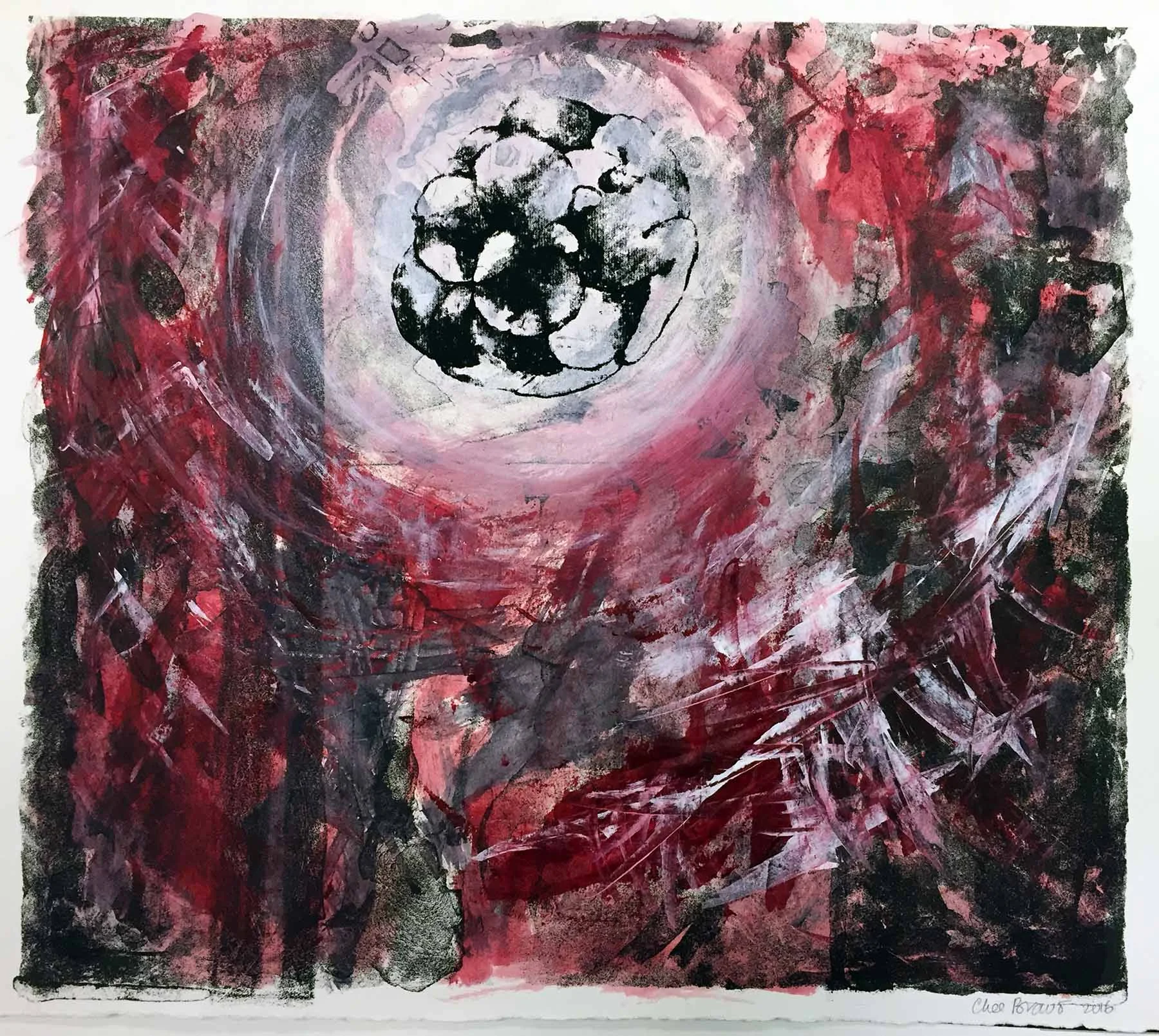 Fertility - Jaden Elliot - mixed media-silk screen and acrylic on a lithograph, 13.75x15.75, 2016